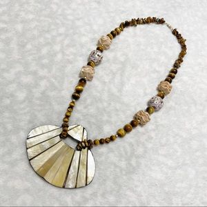 Shell Stone Necklace Abalone Mother of Pearl Rock Bead Huge Seashell Statement